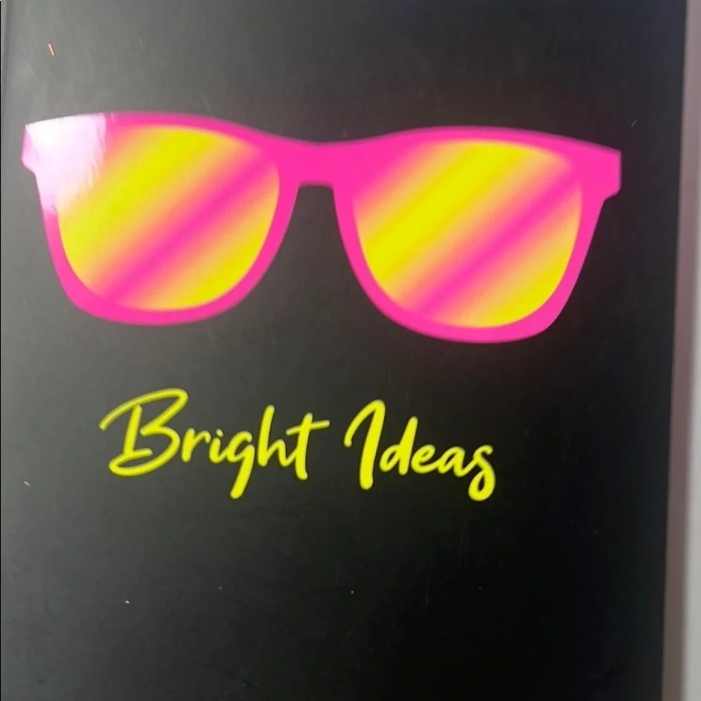 Black Notebook with Pink and Yellow Sunglasses Design Neon Pink and yellow